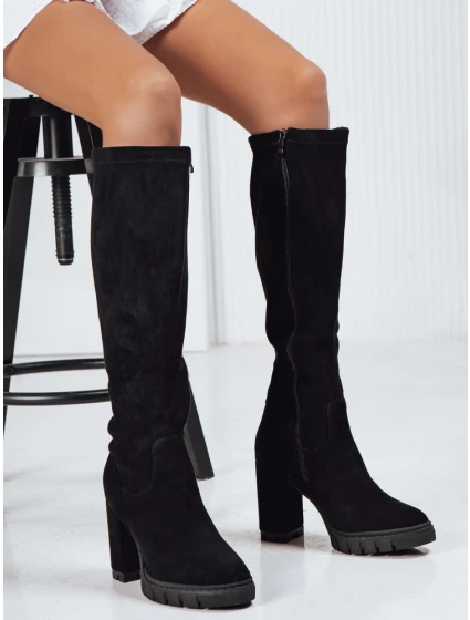 Dámské semišové kozačky na podpatku černé FashionStreet ZY1241