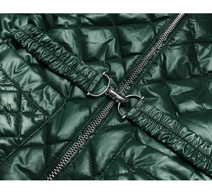 Tmavě zelená prošívaná dámská bunda s páskem (BH2208)