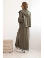 Dámský komplet s viskózou s rozepínací mikinou a dlouhou sukní khaki Dámský komplet s viskózou s rozepínací mikinou a dlouhou sukní khaki