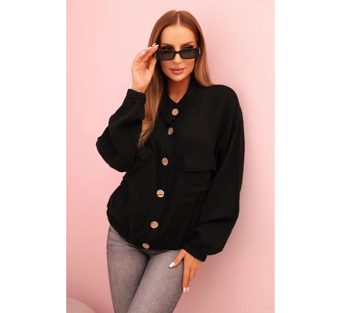 Dámská mušelínová košile s dlouhým rukávem černá
