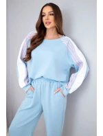 Dámský komplet máslový s lampasem a model 22015442 lemem modrý - K-Fashion Dámský komplet máslový s lampasem a model 22015442 lemem modrý - K-Fashion