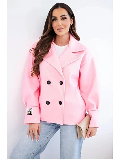 Krátká dámská model 22036107 bunda s límcem bonbónově růžová - K-Fashion