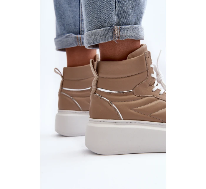 model 21647195 Dámské Kožené Sportovní Boty na Platformě Beige - Zazoo model 21647195 Dámské Kožené Sportovní Boty na Platformě Beige - Zazoo