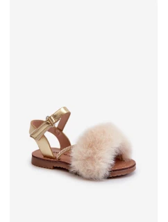 Dětské sandálky na suchý zip s kožíškem Zlaté Rosavere