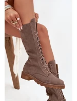 Semišové kotníkové boty s šněrováním do   tmavě béžové model 21707544 - Zazoo