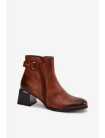 Kožené dámské boty na podpatku s vyhříváním Zazoo 60563 hnědé