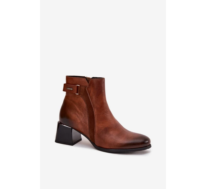 Kožené dámské boty na podpatku s vyhříváním Zazoo 60563 hnědé