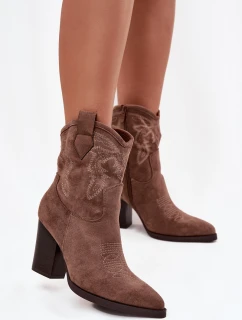 Dámské kožené boty na podpatku Eko semiš tmavě béžové model 21714713 - Boto