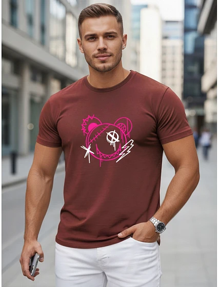 Tshirt męski bawełniany z nadrukiem w stylu bordowy model 22277325 - FashionStreet Tshirt męski bawełniany z nadrukiem w stylu bordowy model 22277325 - FashionStreet