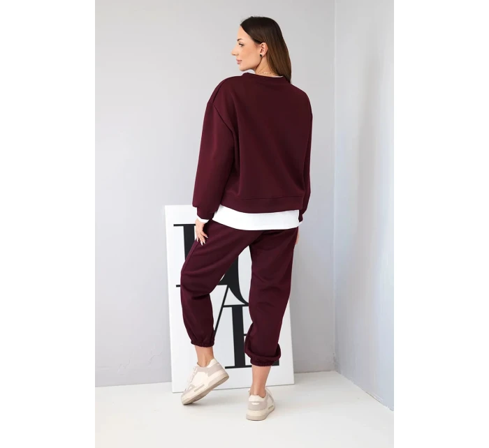 Dámská souprava s máslovou volnou mikinou a tepláky švestková Dámská souprava s máslovou volnou mikinou a tepláky švestková