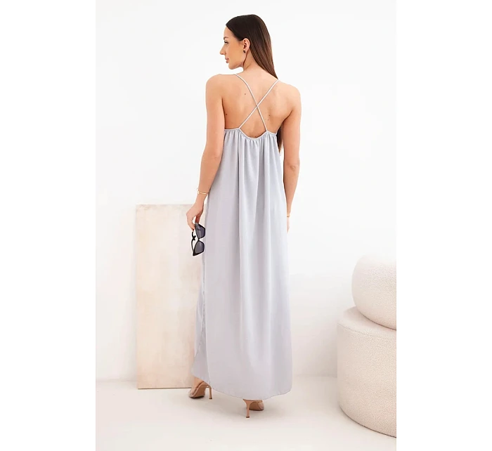 Dlouhé šaty na ramínka šedá