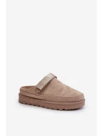 Dámské pantofle zateplené kožíškem na platformě béžové model 21671330 - Boto