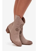 Semišové kožené dámské boty s na podpatku  Cappuccino model 21713188 - Zazoo