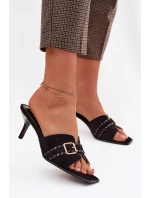 Dámské lodičky na jehlovém podpatku s páskem a zlatým sponou Černé Jelira