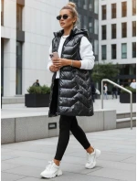 Dámská prošívaná vesta s kapucí tmavě šedá FashionStreet TY5338 Dámská prošívaná vesta s kapucí tmavě šedá FashionStreet TY5338