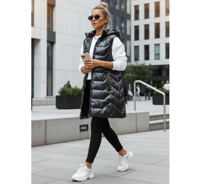 Dámská prošívaná vesta s kapucí tmavě šedá FashionStreet TY5338 Dámská prošívaná vesta s kapucí tmavě šedá FashionStreet TY5338