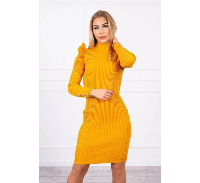 Přiléhavé svetrové šaty s knoflíky hořčicové barvy Přiléhavé svetrové šaty s knoflíky hořčicové barvy