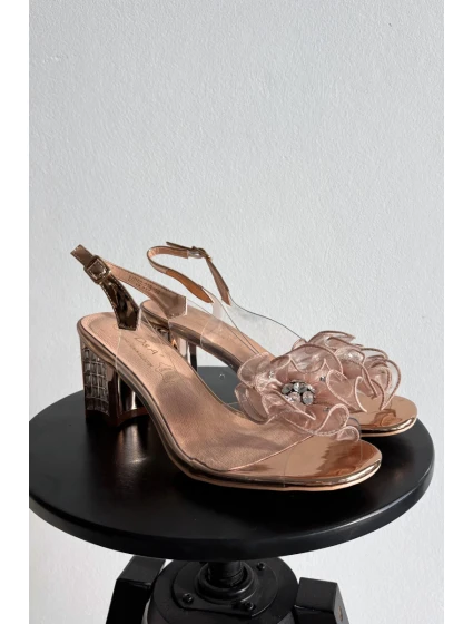 Sandály na podpatku s ozdobou D&A model 21900319 Růžové zlato - S.Barski