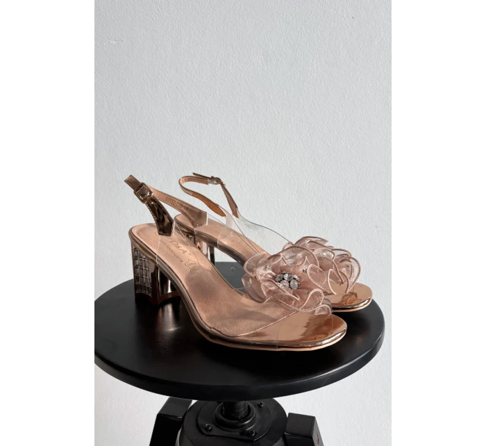 Sandály na podpatku s ozdobou D&A MR52-238 Růžové zlato