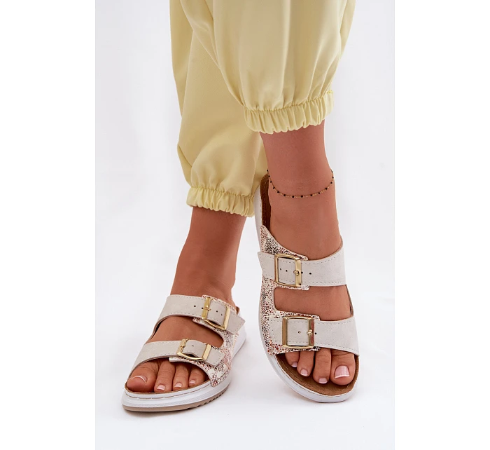 Dámské pantofle světle béžové s přezkami Inblu SD000001