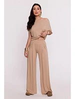 B289 Kalhoty z viskózy s elastickým pasem - cappuccino