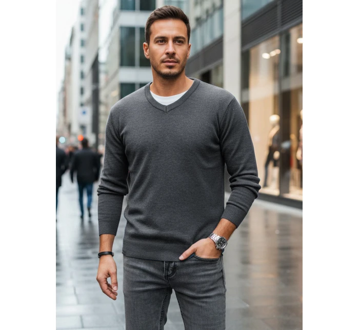 Pánský světle šedý svetr s výstřihem Dstreet model 21993992 - FashionStreet Pánský světle šedý svetr s výstřihem Dstreet model 21993992 - FashionStreet