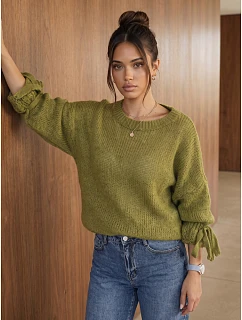 Dámský oversize svetr světle zelené barvy FashionStreet MY2595