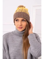 Dámská čepice s bambulí Abigail K326 cappuccino+yellow Dámská čepice s bambulí Abigail K326 cappuccino+yellow