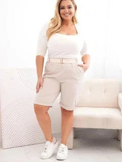 Dámské bavlněné šortky Plus Size s páskem béžový