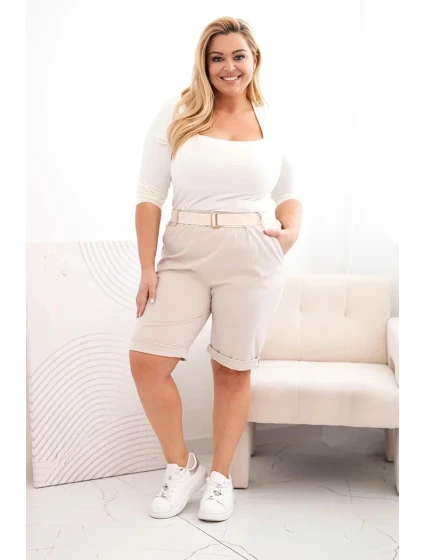 Dámské bavlněné šortky Plus Size s páskem béžový Dámské bavlněné šortky Plus Size s páskem béžový