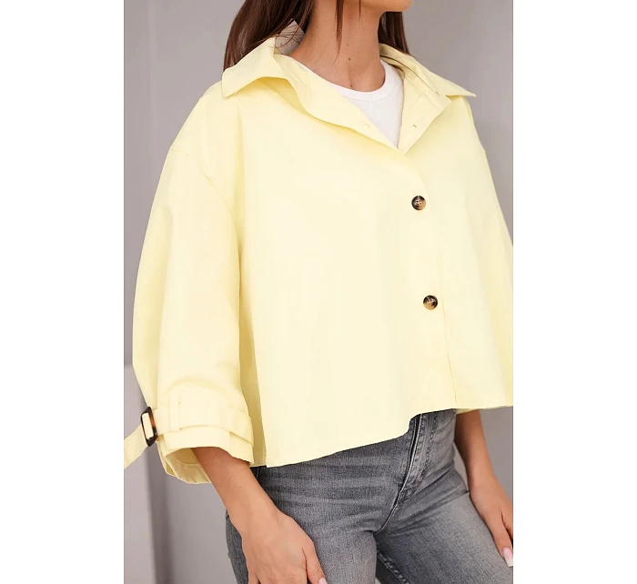 Dámská jarní bavlněná bunda zapínaná na knoflíky s límcem žlutá