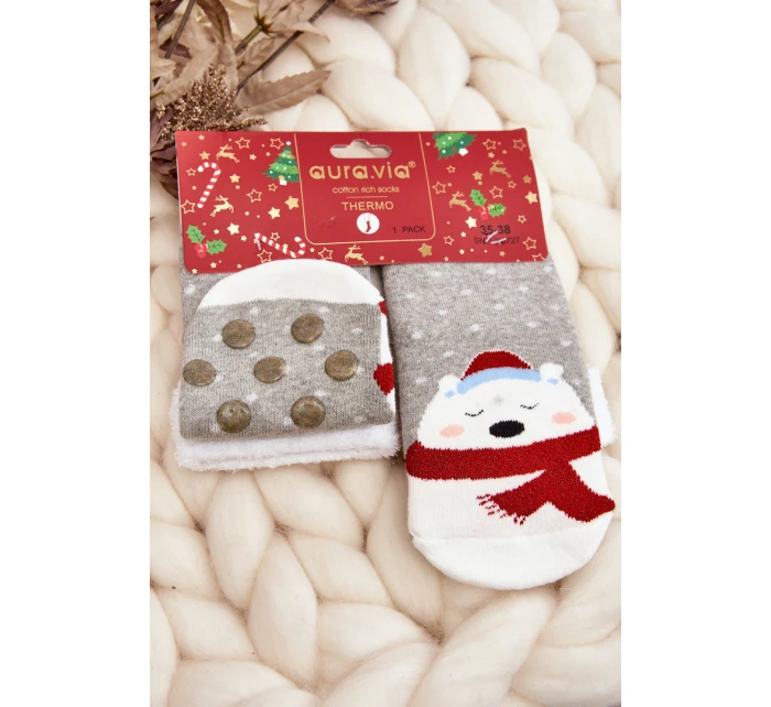Vánoční ponožky model 21569077 šedé - Aura.via