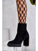 Semišové Kozačky Na Podpatku černé model 21597737 - Boto