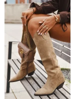 Oceplené cowboy boty na podpatku z eko semiše béžové Jovianne