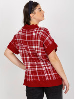 Červená kostkovaná pletená vesta větší velikosti
