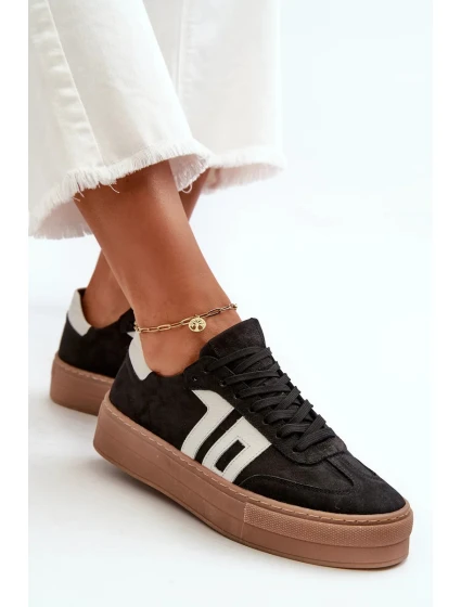 Dámské kožené tenisky Zazoo na platformě černé