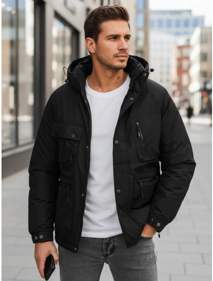 Pánská zimní bunda s kapucí černá model 21994704 - Dstreet Pánská zimní bunda s kapucí černá model 21994704 - Dstreet
