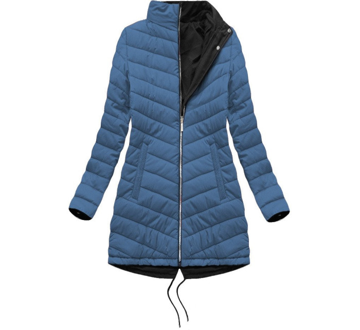 Černo-světle modrá oboustranná dámská zimní bunda s kapucí (W214BIG)