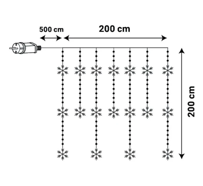 Světelný závěs na vánoční stromek 200x200 CM 408LED sněhové vločky MULTIKOLOR