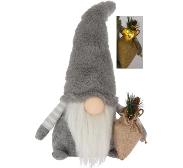 DEKORATIVNÍ PLYŠOVÝ TRPASLÍK LED 38CM ŠEDÝ