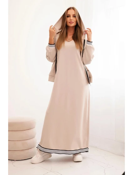 Dámská souprava s viskózou s rozepínací mikinou a dlouhou sukní béžová Dámská souprava s viskózou s rozepínací mikinou a dlouhou sukní béžová