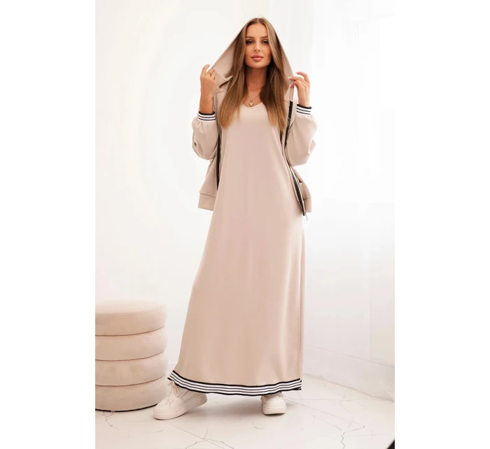 Dámská souprava s viskózou s rozepínací mikinou a dlouhou sukní béžová Dámská souprava s viskózou s rozepínací mikinou a dlouhou sukní béžová