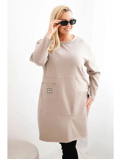 Dámské šaty Plus Size model 21486220 s kapsou a rukávem 3/4 fango - K-Fashion