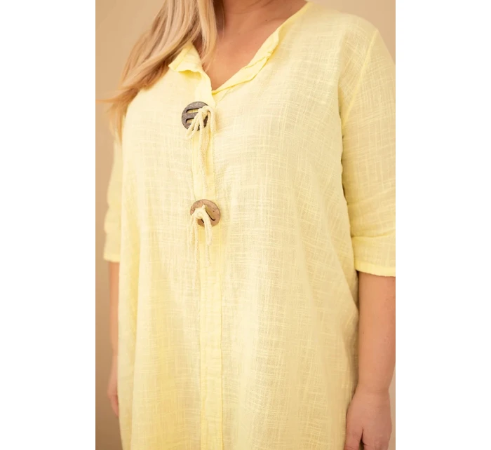 Dámské bavlněné šaty Plus Size se zavazováním u výstřihu žlutá
