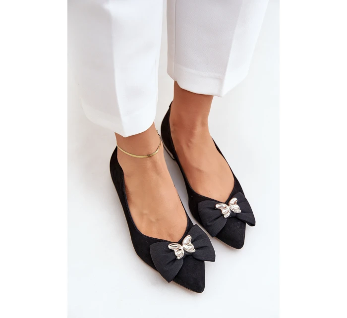 Elegantní Semišové Baleríny Dámské S Mašlí Laura Messi 2893 Černé