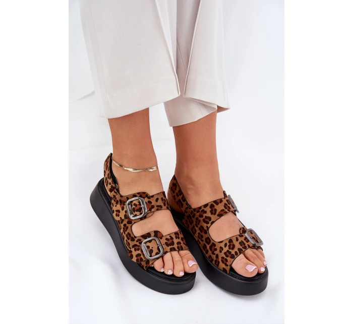 Dámské Sandály Na Platformě A S Přezkami Leopardí Hnědé model 21688823 - Boto