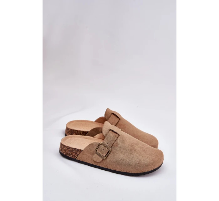 Dámské nazouváky a na platformě s přezkou khaki Selio