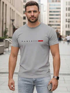Pánské bavlněné tričko s nápisem PARIS, šedé, FashionStreet NX5139R