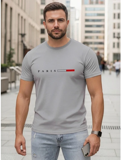 Pánské bavlněné tričko s nápisem PARIS, šedé, FashionStreet NX5139R