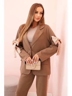Dámská souprava s viskózou – sako s klopami a kalhoty s model 21232423 camelový - K-Fashion